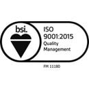 Logo for the British Standards Institute ISO 9001 quality management systems certification