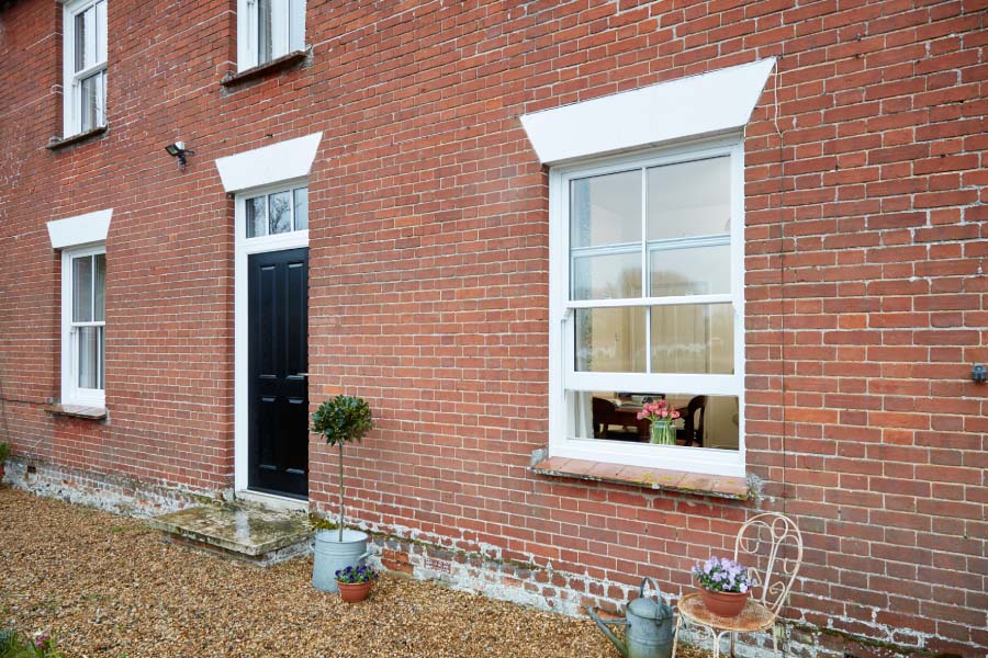 White uPVC Sash Window Exterior View of Front of House