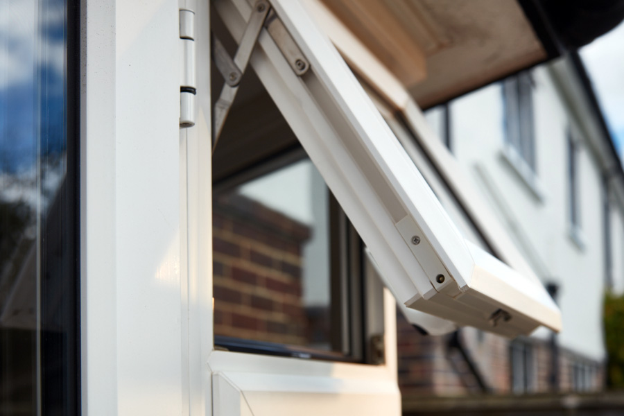 White uPVC Casement Triple Glazing Window in Open Position Close Up