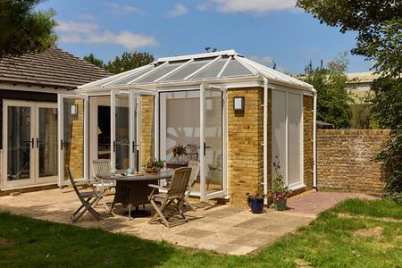 Orangery with White uPVC French doors and windows