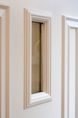 Close up of glass on wooden front door finished in White from the Anglian Georgian front door range