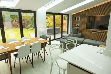 Extension with White Knight uPVC French doors and windows