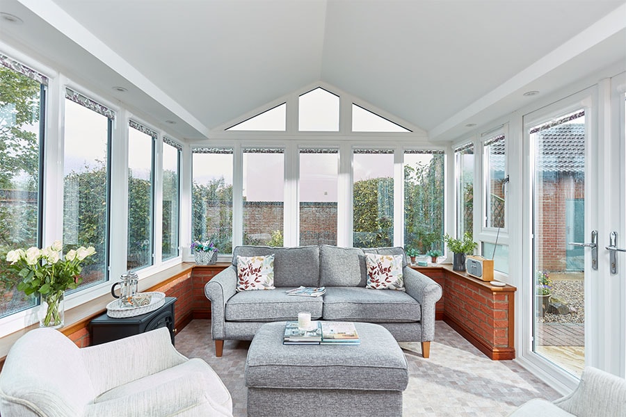 Dual sage green replica tile extension with triangle window interior