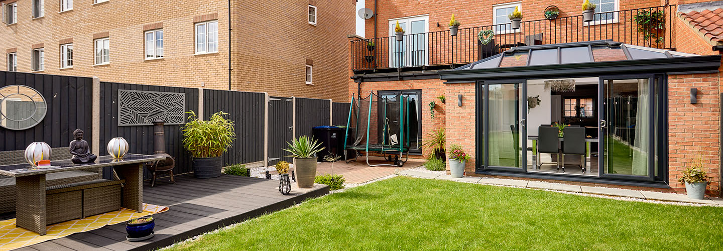 Anthracite grey Edwardian extension with solar panel