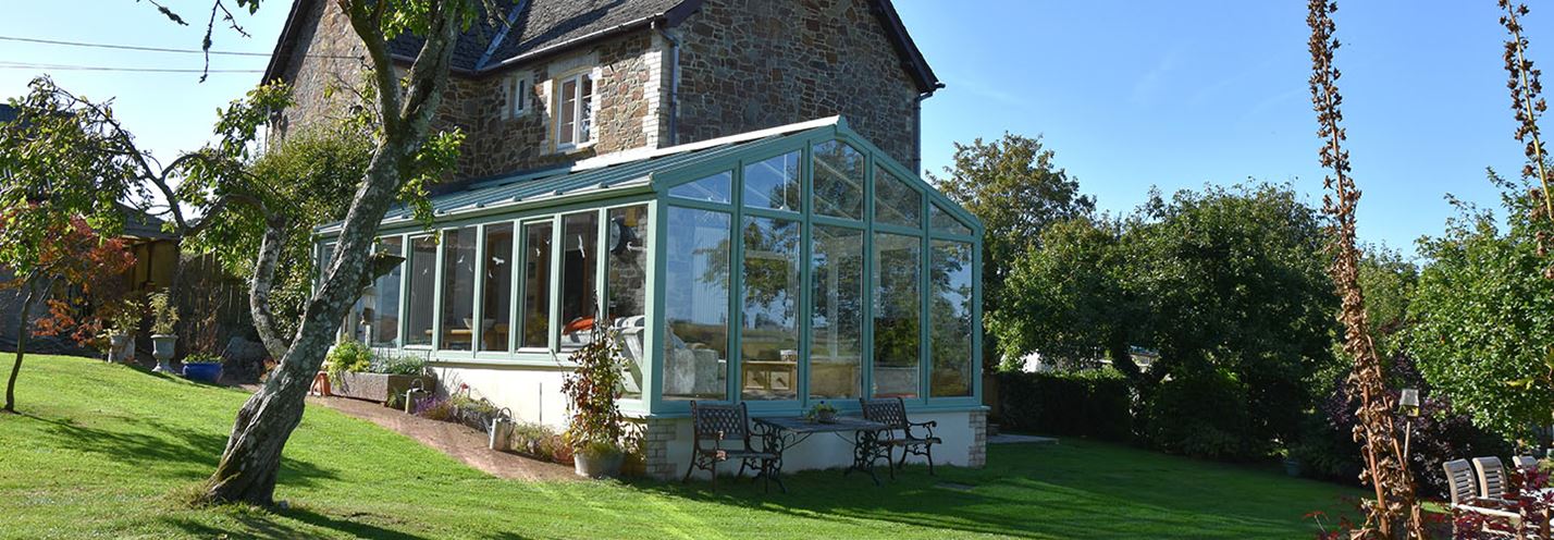 Dual Sage green L Shaped conservatory banner