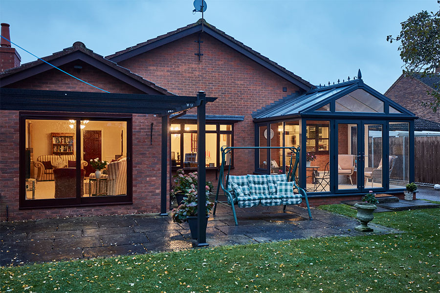 regency conservatory at evening in anthracite grey