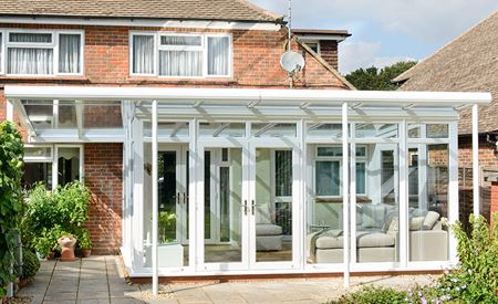 Garden Room Veranda in White PVC-U with French Doors