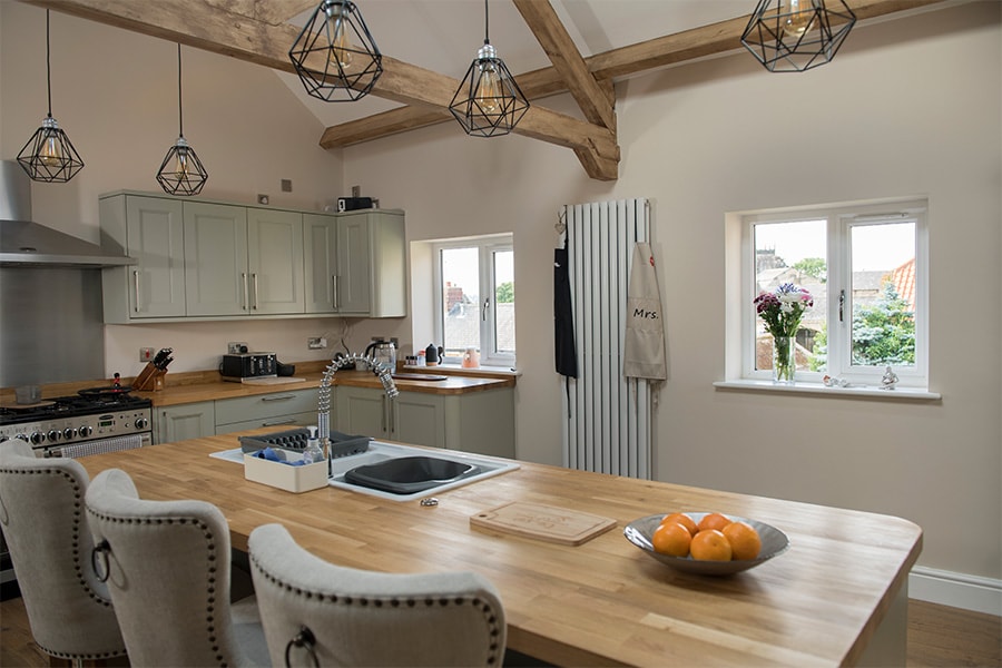 Cream uPVC casement windows in kitchen interior